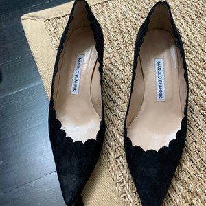 Manolo Blahnik Suede Kitten Heel Pumps